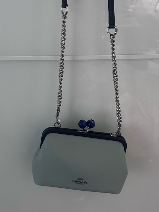 Coach Handbags - Coach Light Blue Pebbled Leather Kisslock Crossbody Bag Blue Ball Clasp Silver